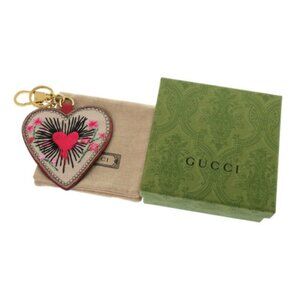 Gucci 453179 GG Supreme Heart Bag Charm Cotton Beige Keychain 0737GUCCI